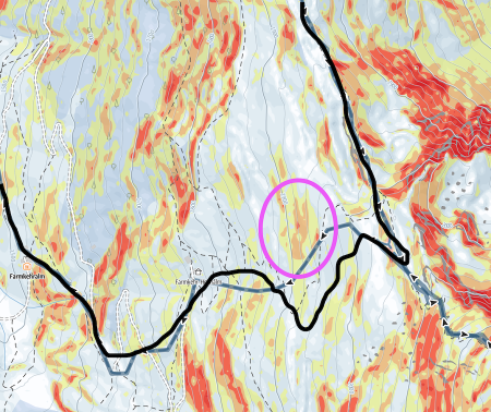 our path = black, cliff = pink